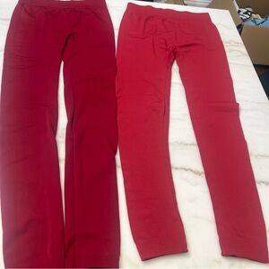 Lot of 2 Red Fleece Lined Warm Leggings Pants Women's Size Medium
